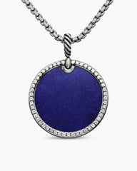 DY Elements® Disc Pendant in Blackened Silver with Lapis and Diamonds, 32mm