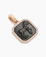 Petrvs® Horse Amulet in 18K Rose Gold with Black Mother of Pearl and Diamonds, 16.4mm
