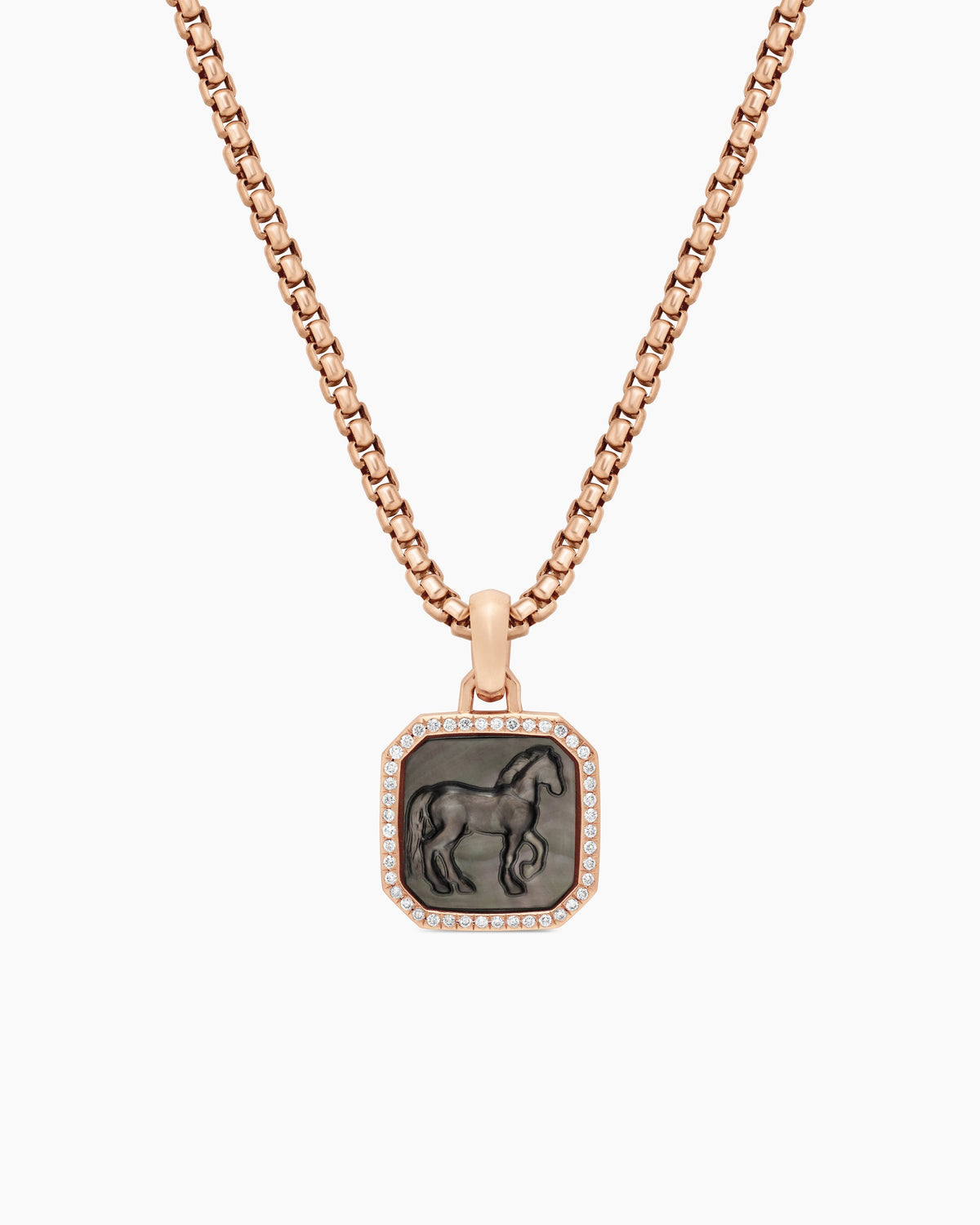 Petrvs® Horse Amulet in 18K Rose Gold with Black Mother of Pearl and Diamonds, 16.4mm