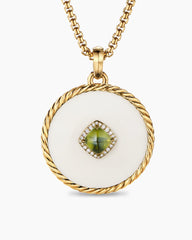 DY Elements® Statement Disc Pendant in 18K Yellow Gold with Cacholong, Peridot and Diamonds, 32mm