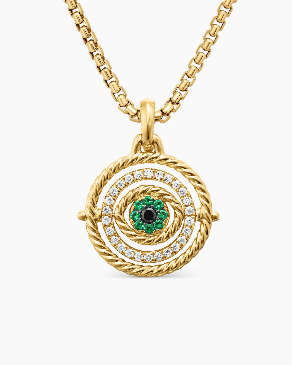 Evil Eye Mobile Amulet in 18K Yellow Gold with Pavé Emeralds and Diamonds, 20.5mm