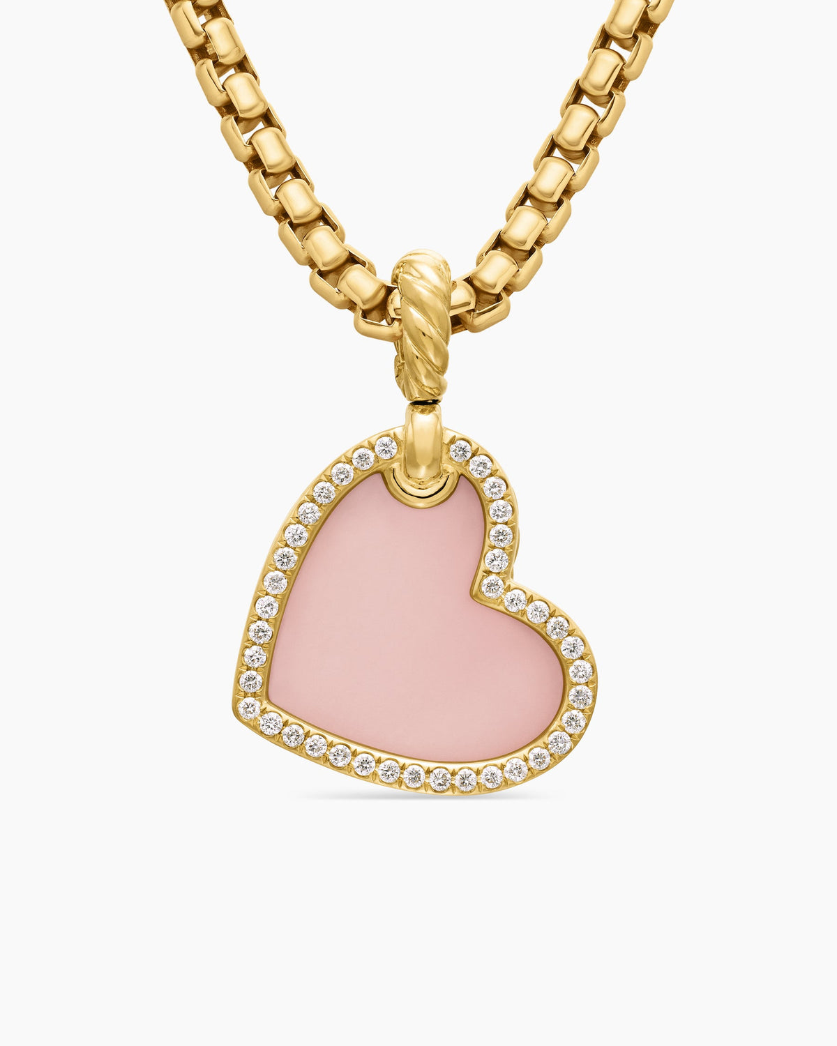 DY Elements® Heart Amulet in 18K Yellow Gold with Pink Opal and Diamonds, 18.7mm
