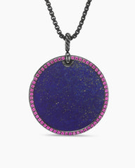 DY Elements® Disc Pendant in Blackened Silver with Lapis and Pavé Pink Sapphires, 42mm