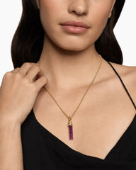 Wrapped Crystal Amulet in Ruby Crystal with 18K Yellow Gold and Diamonds, 30mm