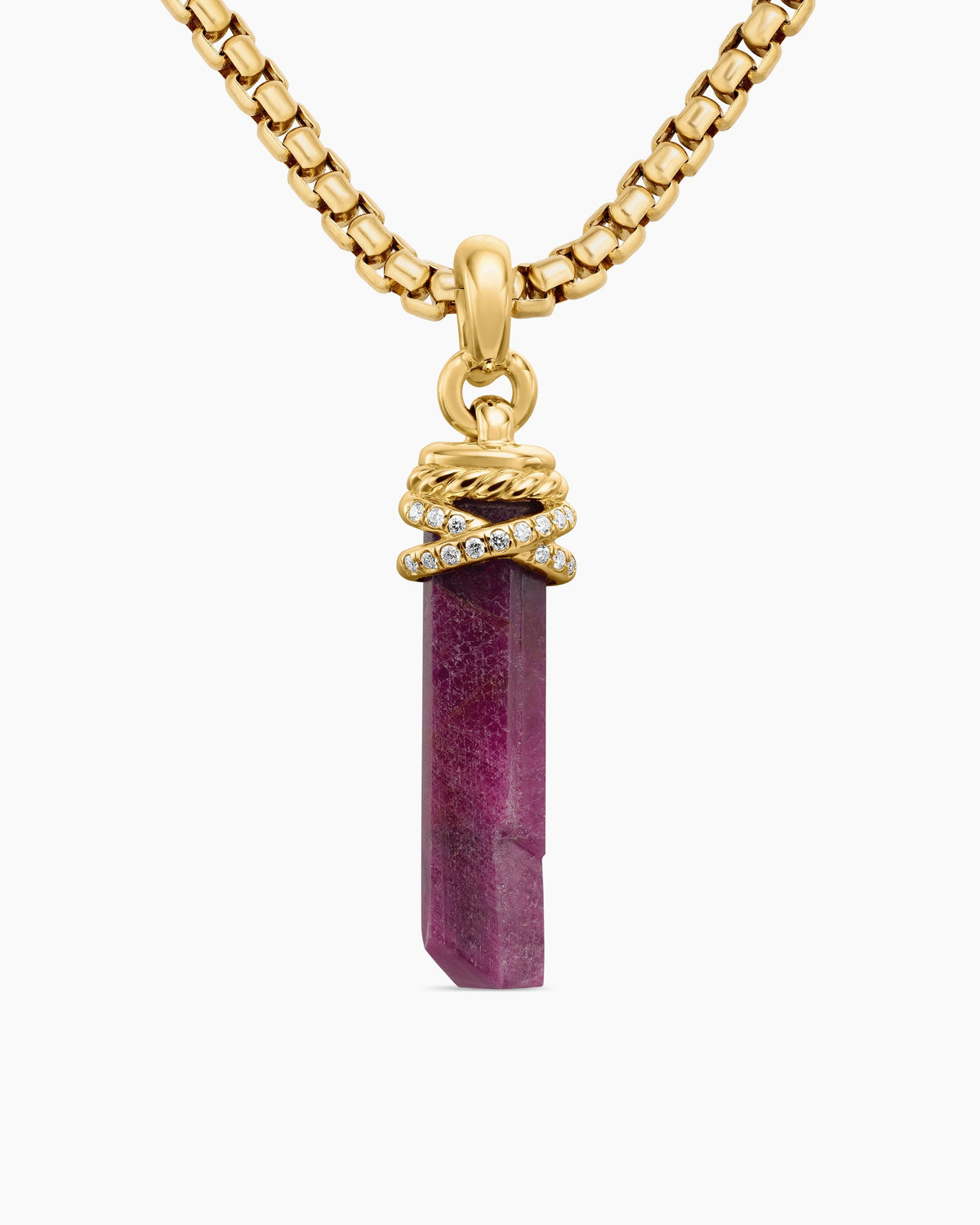 Wrapped Crystal Amulet in Ruby Crystal with 18K Yellow Gold and Diamonds, 30mm