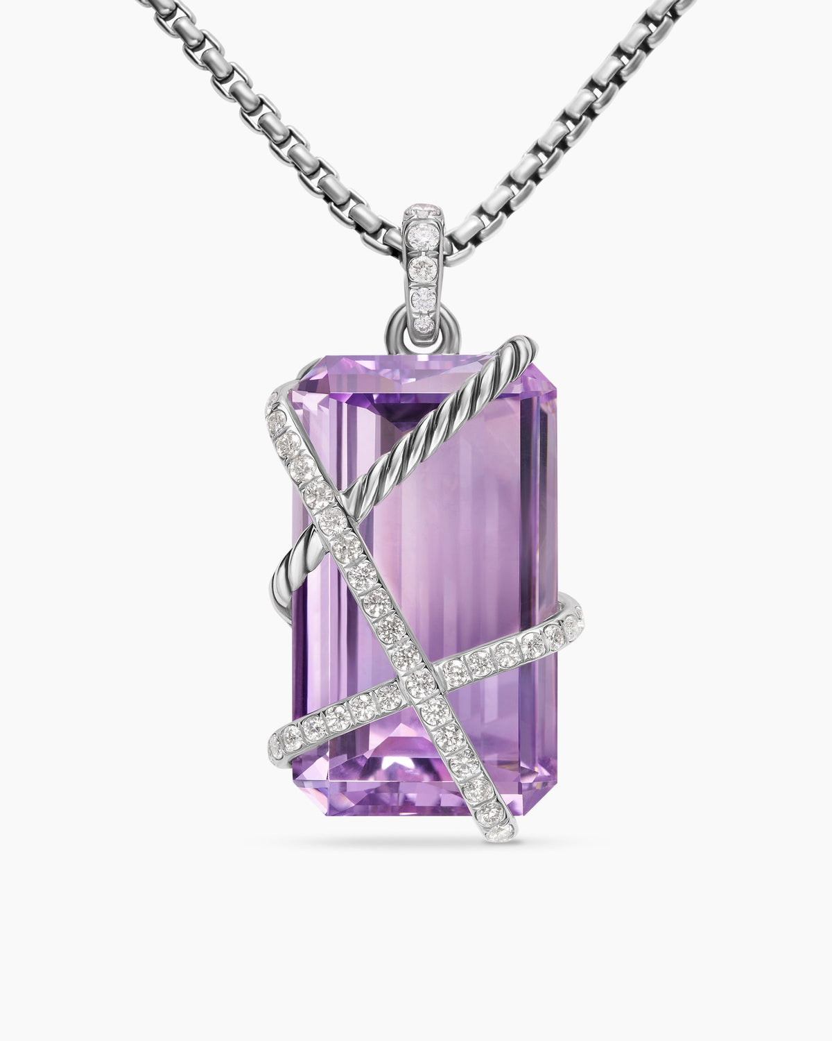 Cable Wrap Amulet in Sterling Silver with Lavender Amethyst and Diamonds, 32mm