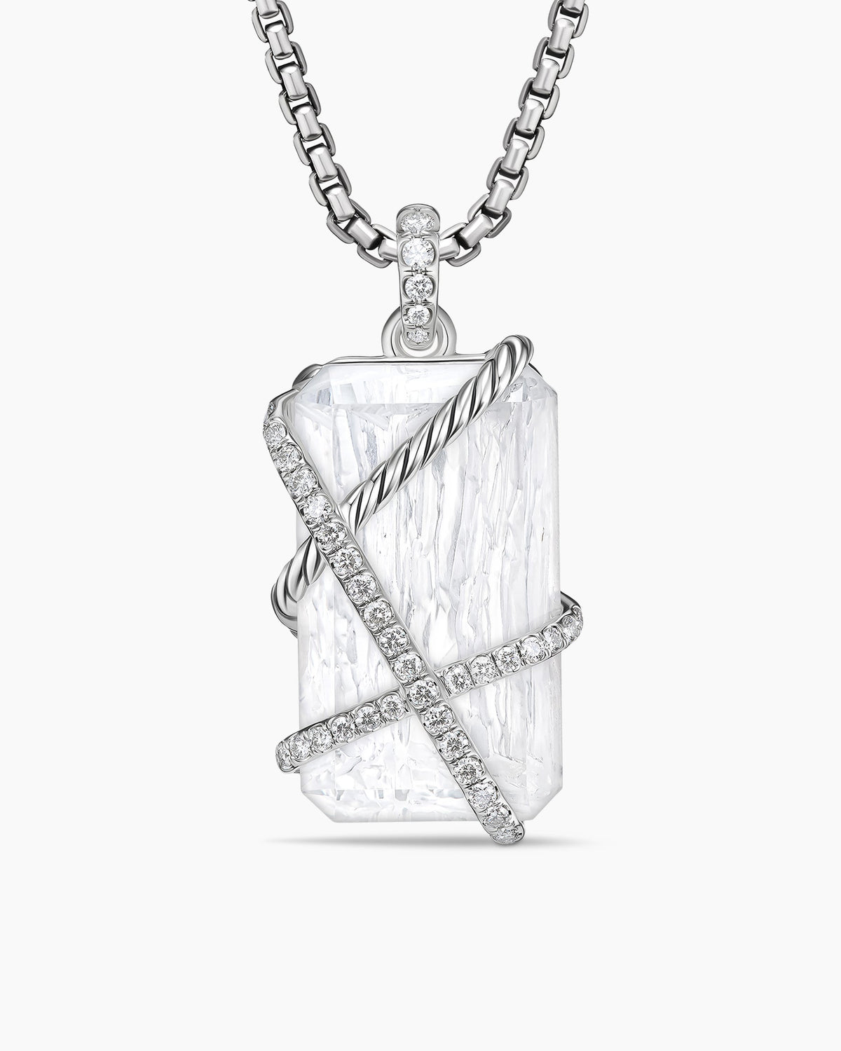 Cable Wrap Amulet in Sterling Silver with Crystal and Diamonds, 32mm