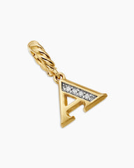 Pavé Initial Pendant in 18K Yellow Gold with Diamond A