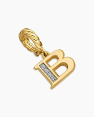 Pavé Initial Pendant in 18K Yellow Gold with Diamond B