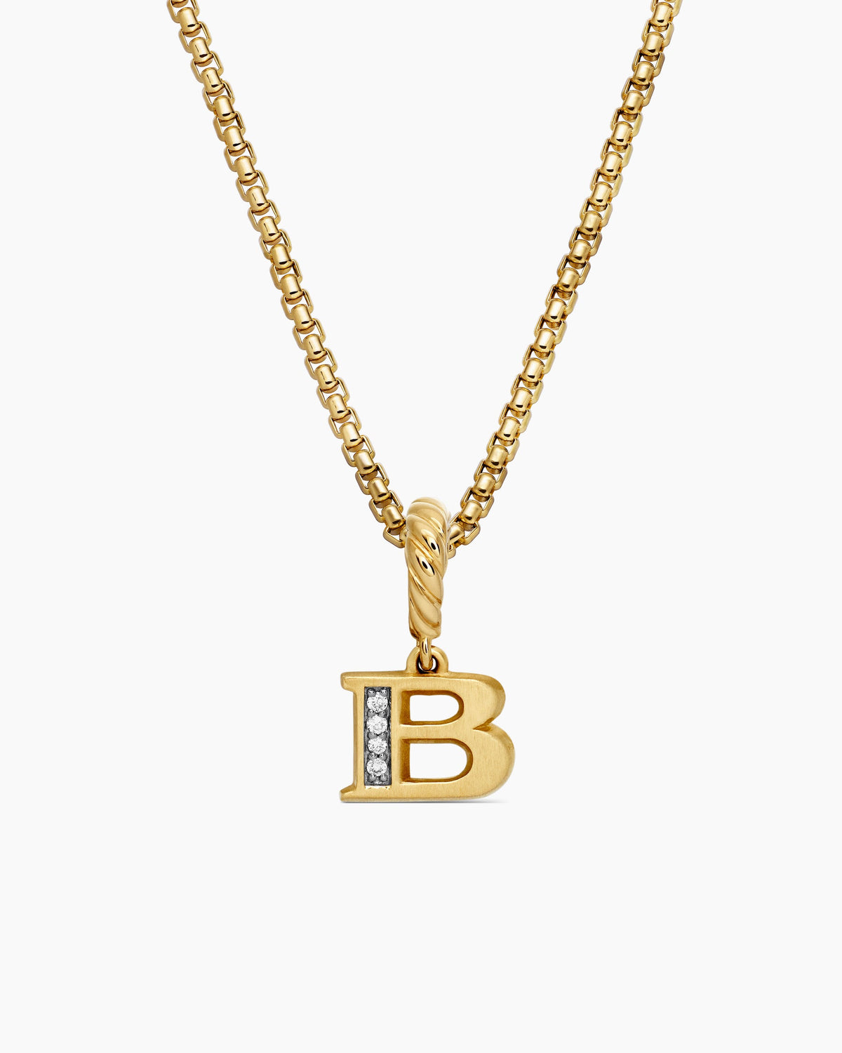 Pavé Initial Pendant in 18K Yellow Gold with Diamond B