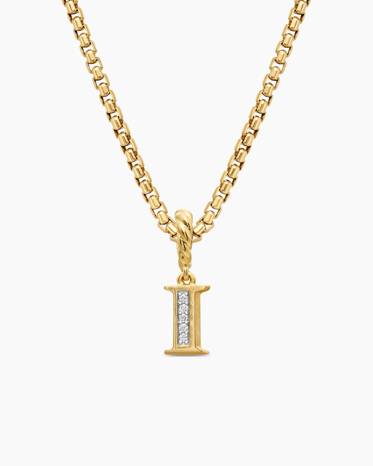 Pavé Initial Pendant in 18K Yellow Gold with Diamond I
