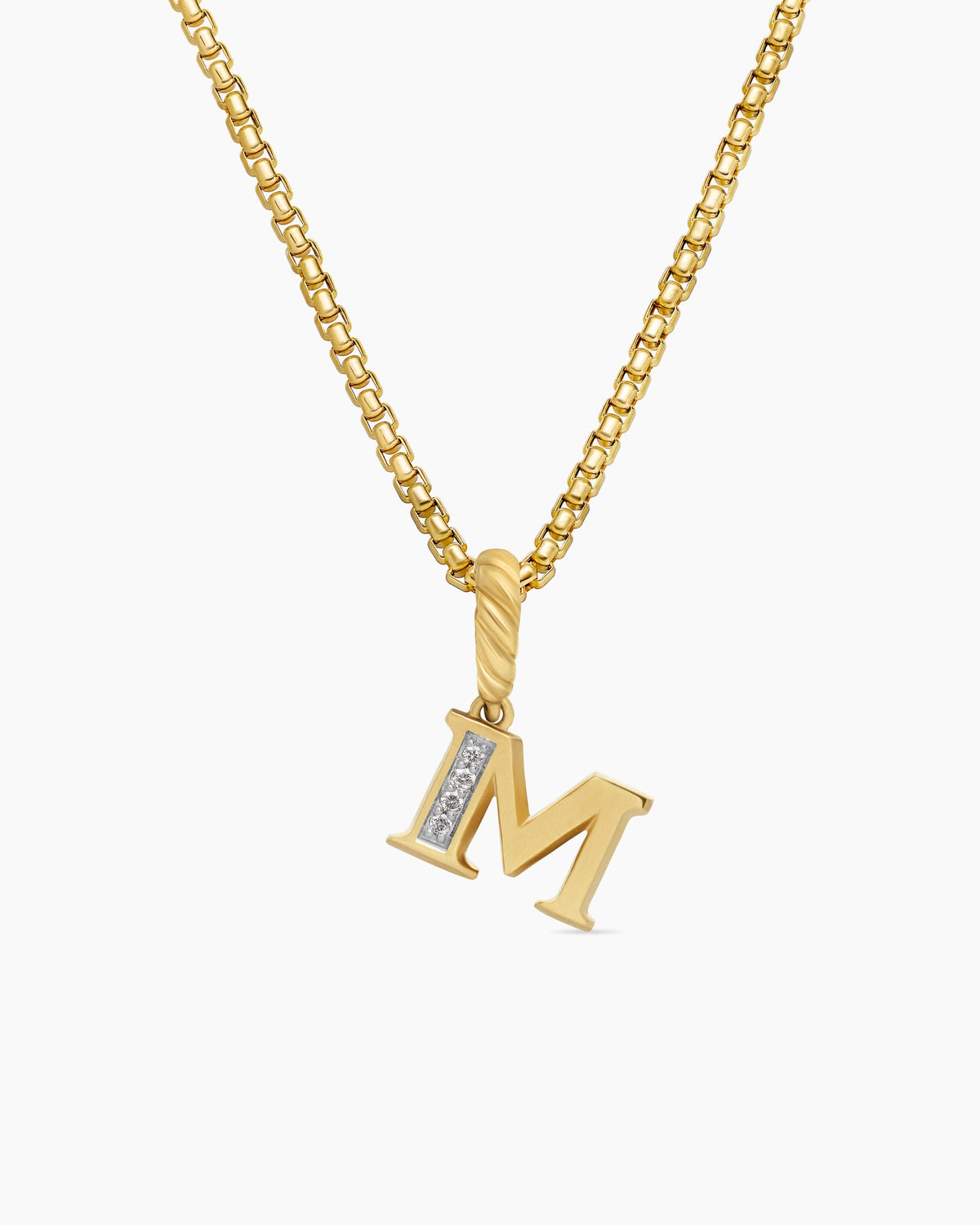 Pavé Initial Pendant in 18K Yellow Gold with Diamond M