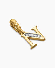 Pavé Initial Pendant in 18K Yellow Gold with Diamond N