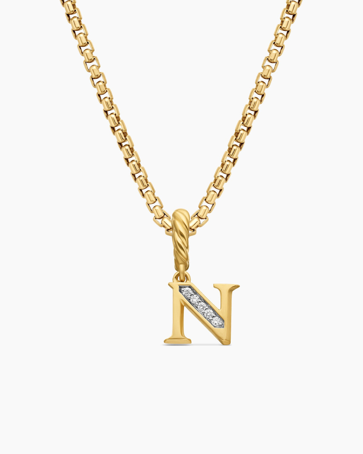 Pavé Initial Pendant in 18K Yellow Gold with Diamond N