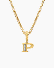 Pavé Initial Pendant in 18K Yellow Gold with Diamond P