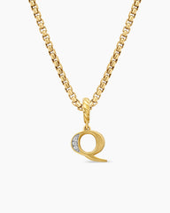 Pavé Initial Pendant in 18K Yellow Gold with Diamond Q