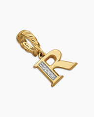 Pavé Initial Pendant in 18K Yellow Gold with Diamond R