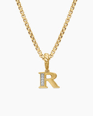 Pavé Initial Pendant in 18K Yellow Gold with Diamond R