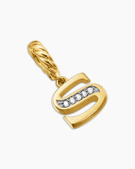 Pavé Initial Pendant in 18K Yellow Gold with Diamond S