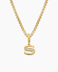 Pavé Initial Pendant in 18K Yellow Gold with Diamond S