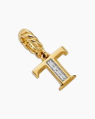 Pavé Initial Pendant in 18K Yellow Gold with Diamond T
