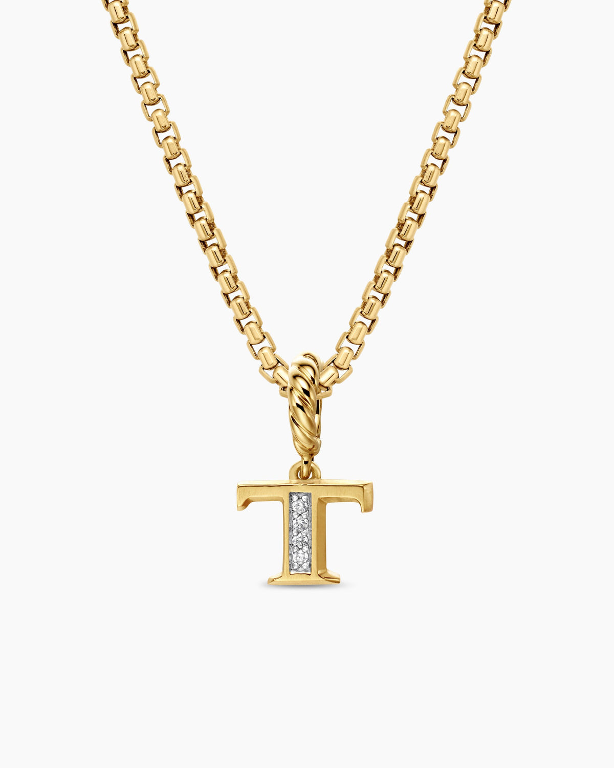 Pavé Initial Pendant in 18K Yellow Gold with Diamond T
