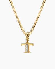 Pavé Initial Pendant in 18K Yellow Gold with Diamond T