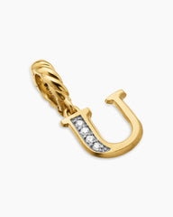 Pavé Initial Pendant in 18K Yellow Gold with Diamond U