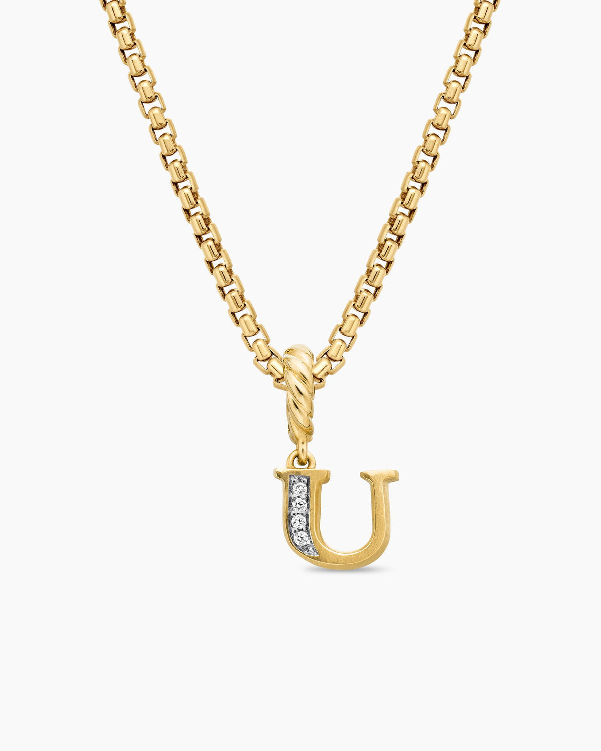 Pavé Initial Pendant in 18K Yellow Gold with Diamond U