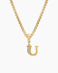 Pavé Initial Pendant in 18K Yellow Gold with Diamond U