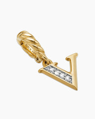Pavé Initial Pendant in 18K Yellow Gold with Diamond V