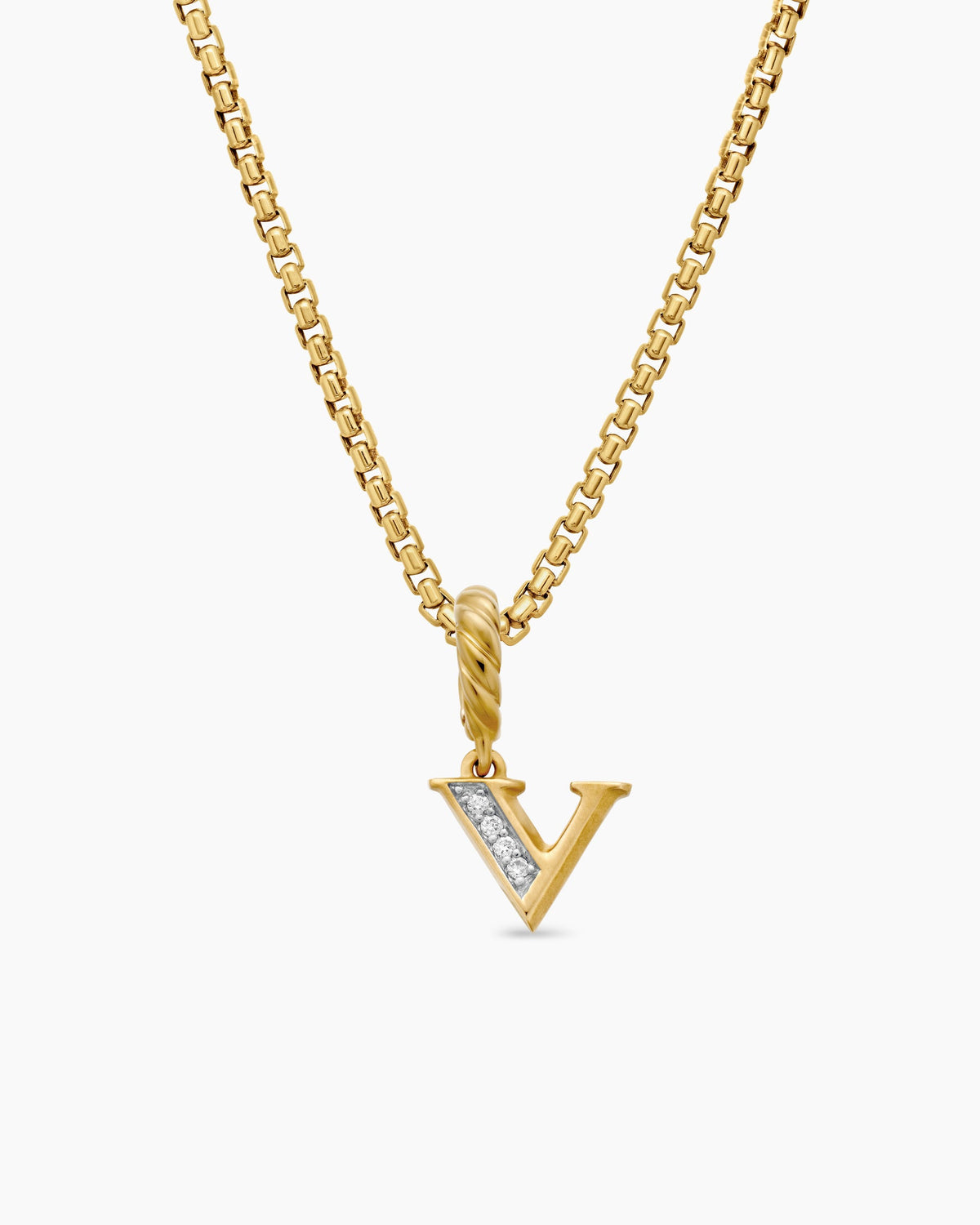 Pavé Initial Pendant in 18K Yellow Gold with Diamond V