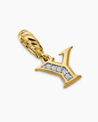 Pavé Initial Pendant in 18K Yellow Gold with Diamond Y