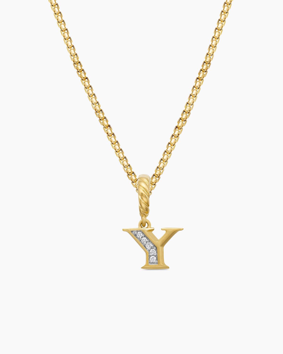 Pavé Initial Pendant in 18K Yellow Gold with Diamond Y