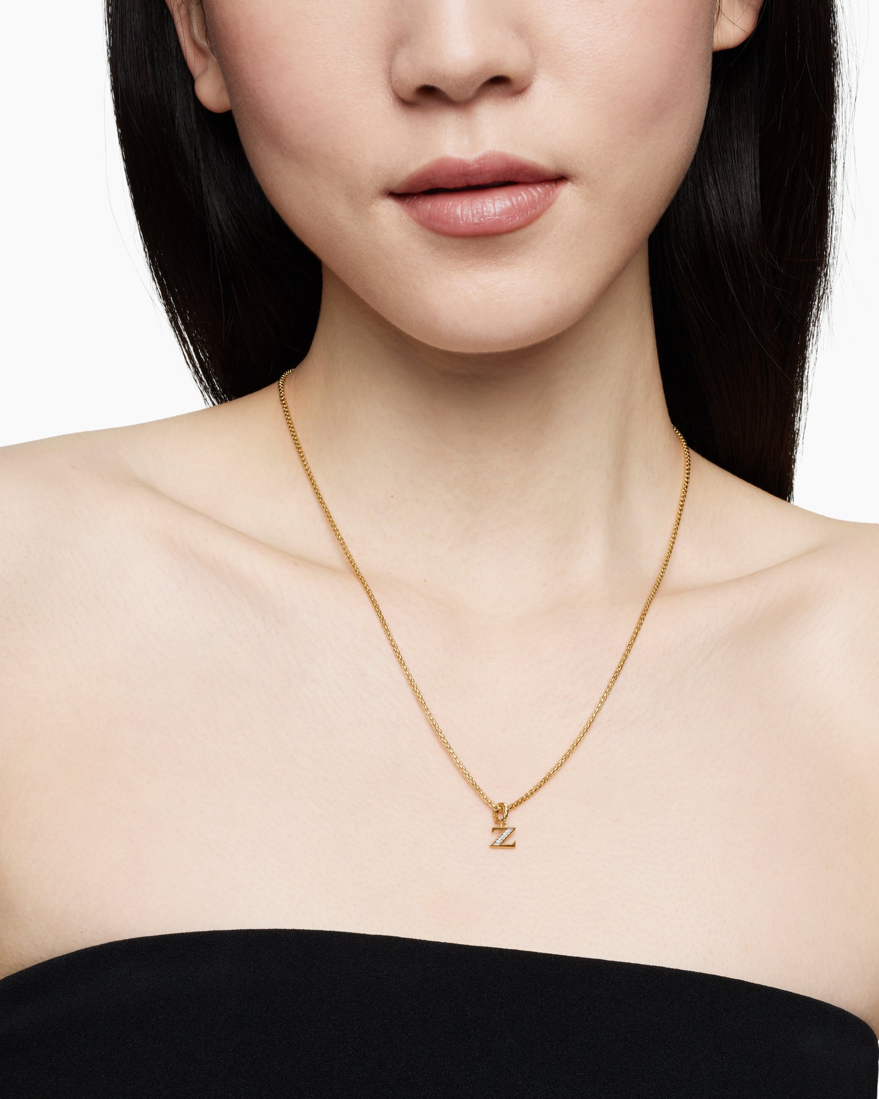 Pavé Initial Pendant in 18K Yellow Gold with Diamond Z