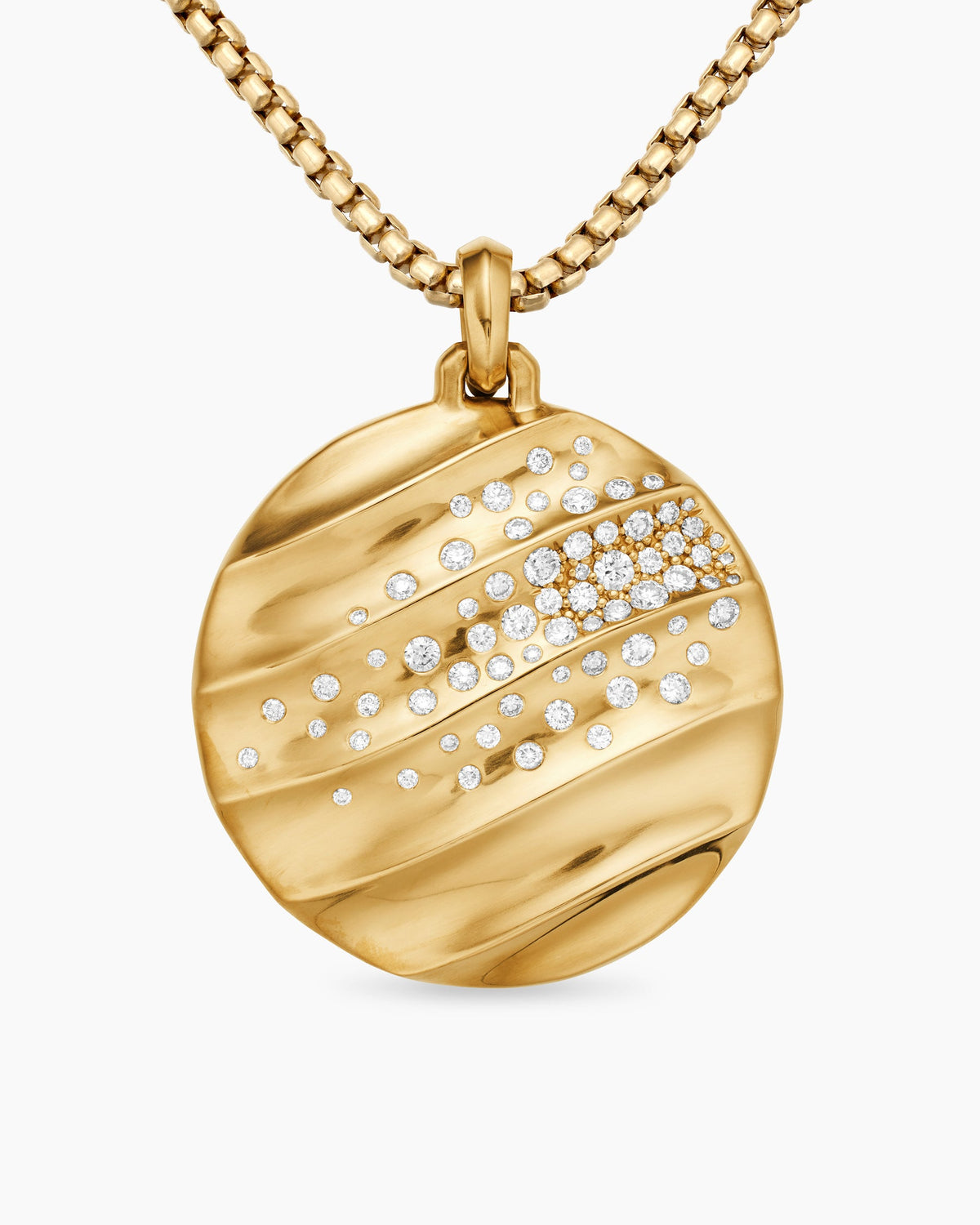 Cable Edge® Pendant in 18K Yellow Gold with Diamonds, 37mm