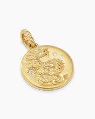 Dragon Amulet in 18K Yellow Gold with Diamonds, 19mm