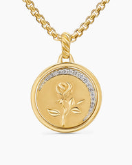 Rose and Thorn Duality Pendant in 18K Yellow Gold with Dark Green Enamel and Diamonds, 22.3mm