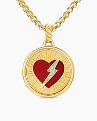 Peace and Passion Duality Pendant in 18K Yellow Gold with Red Enamel and Diamonds, 22.3mm