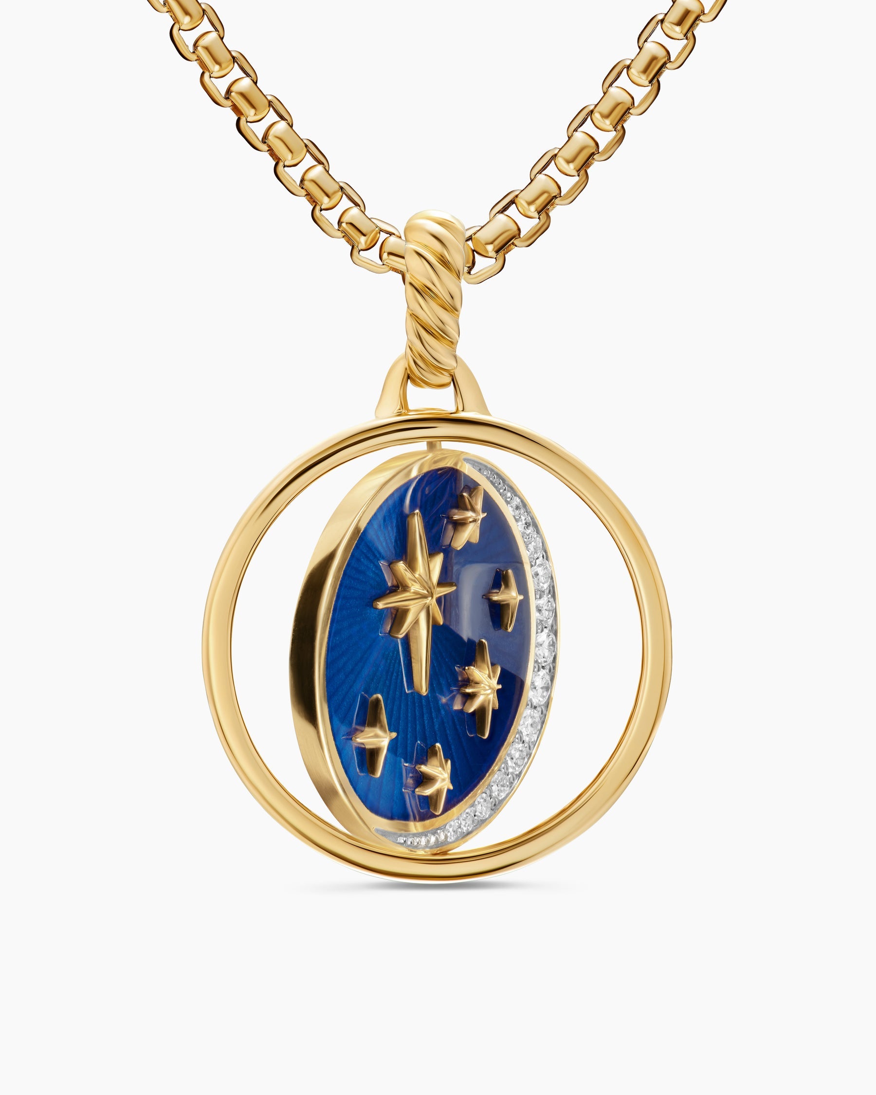 Sun and Moon Duality Pendant in 18K Yellow Gold with Navy Enamel and Diamonds, 22.3mm