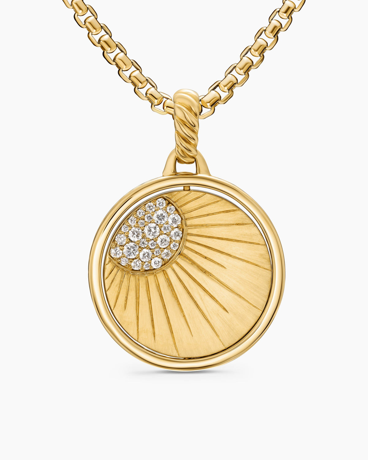 Sun and Moon Duality Pendant in 18K Yellow Gold with Navy Enamel and Diamonds, 22.3mm
