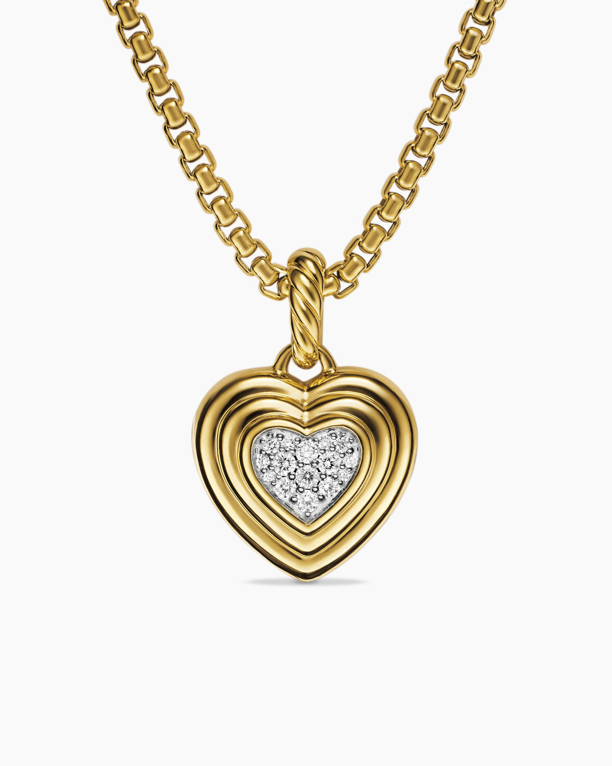 Puffy Heart Amulet in 18K Yellow Gold with Diamonds, 17mm