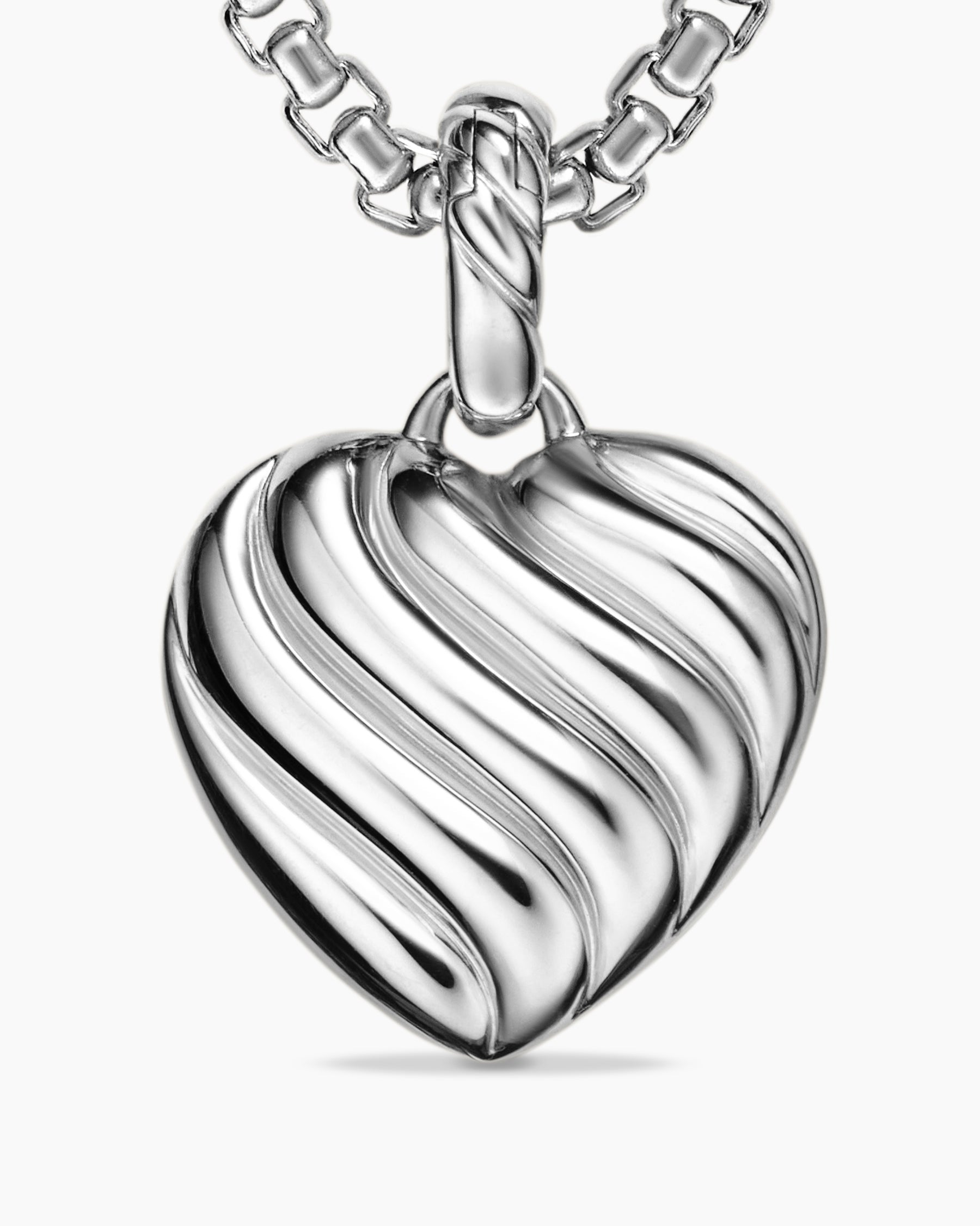Puffy Heart Amulet in Sterling Silver with Diamonds, 17mm