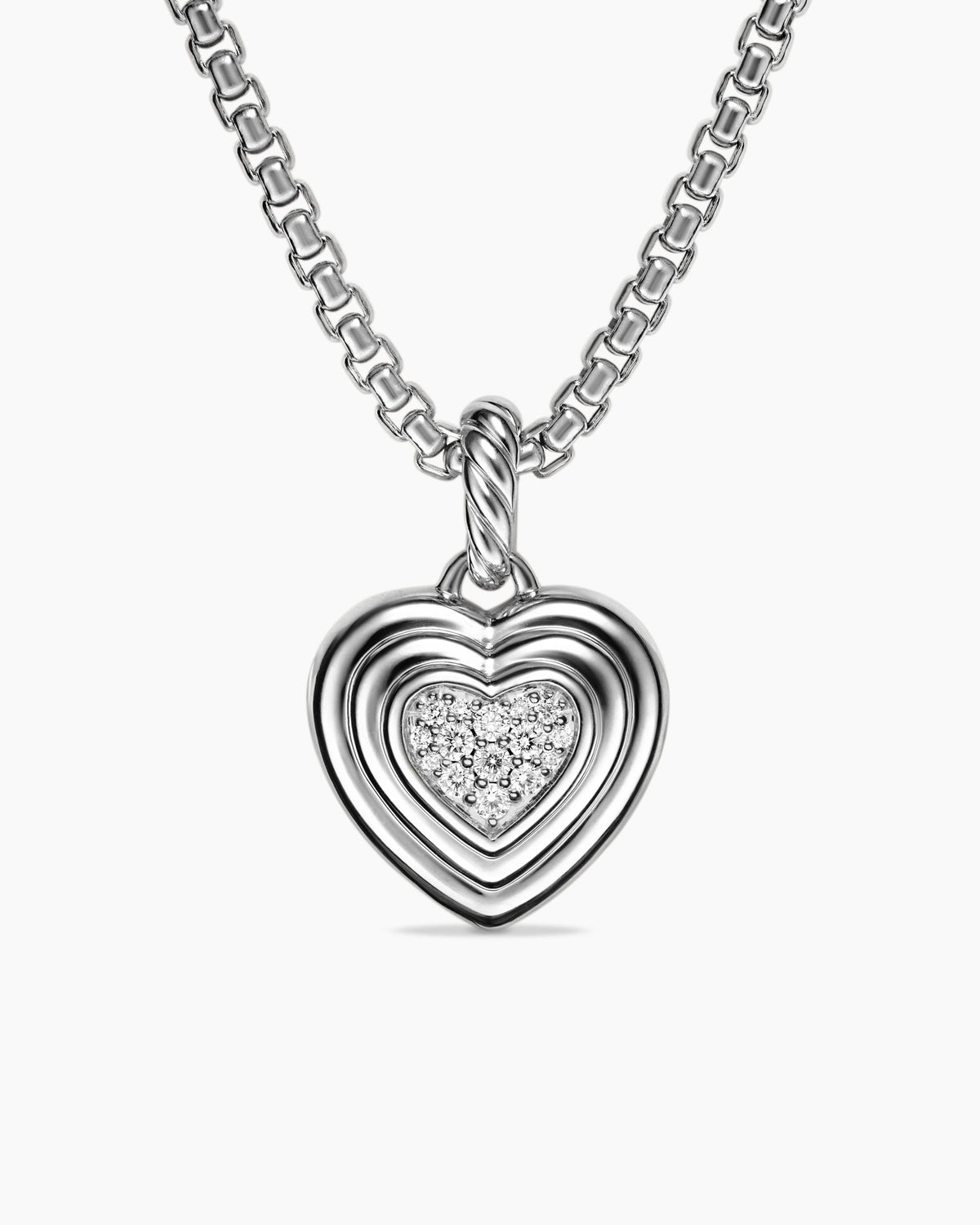 Puffy Heart Amulet in Sterling Silver with Diamonds, 17mm