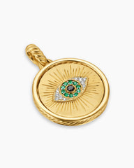 Protection and Health Duality Pendant in 18K Yellow Gold with Dark Green Enamel, Emeralds and Diamonds, 22.3mm