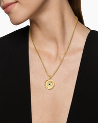 Protection and Health Duality Pendant in 18K Yellow Gold with Dark Green Enamel, Emeralds and Diamonds, 22.3mm