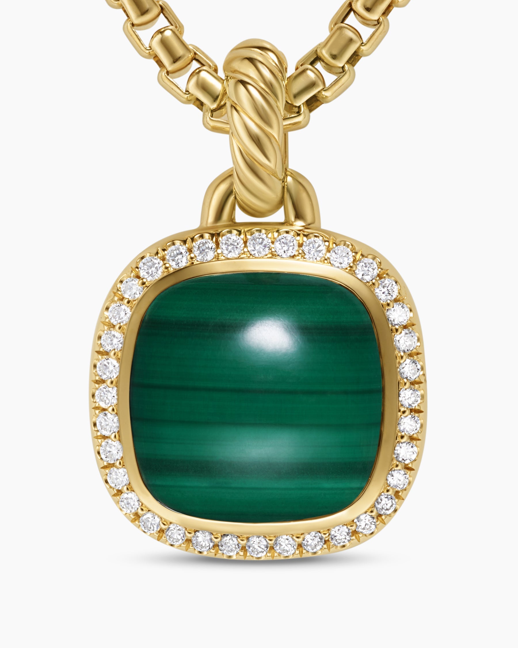 Albion® Pendant in 18K Yellow Gold with Malachite and Diamonds, 11mm