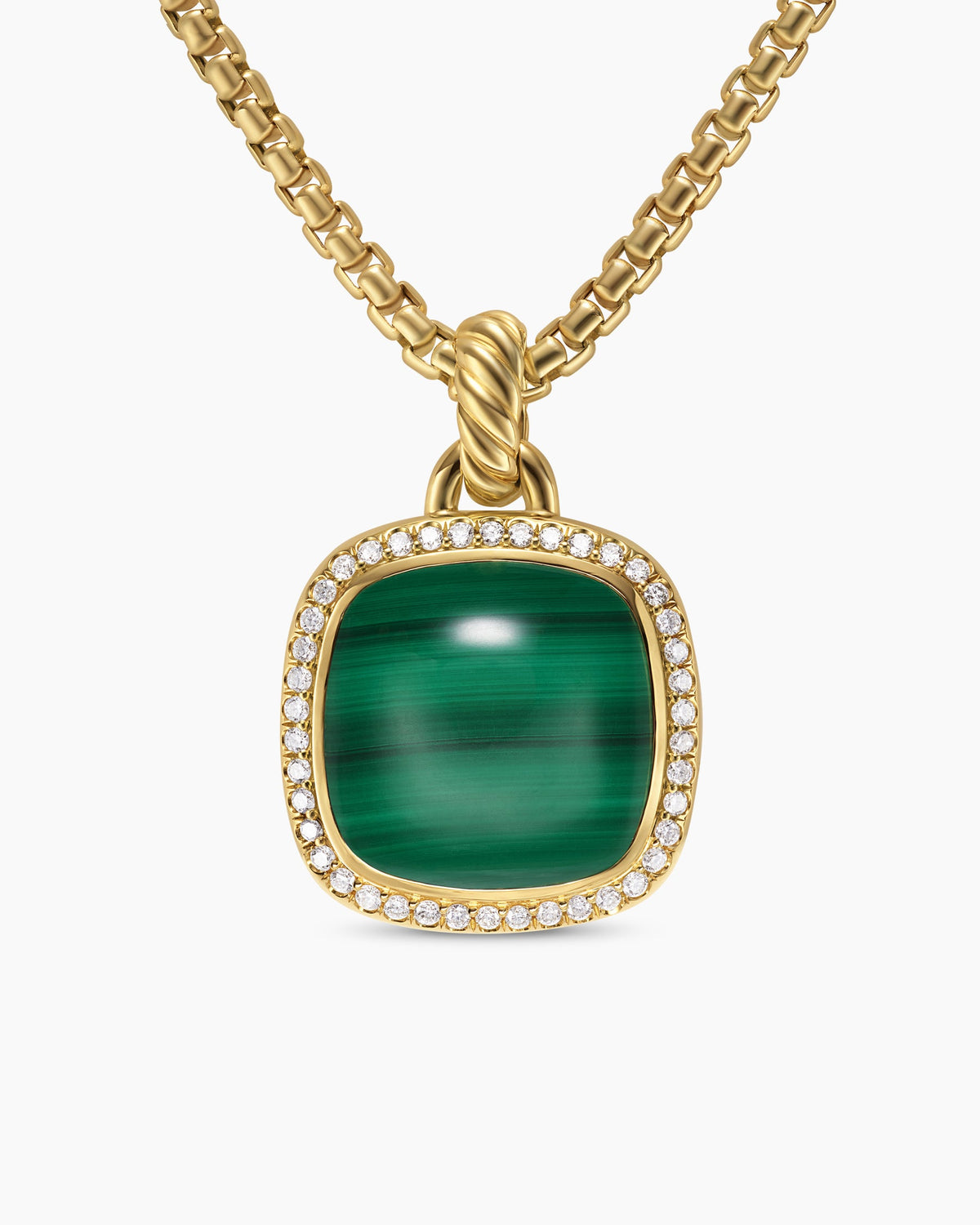 Albion® Pendant in 18K Yellow Gold with Malachite and Diamonds, 15mm
