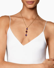 Marbella Y Pendant in 18K Yellow Gold with Amethyst and Rhodolite Garnet, 57.8mm
