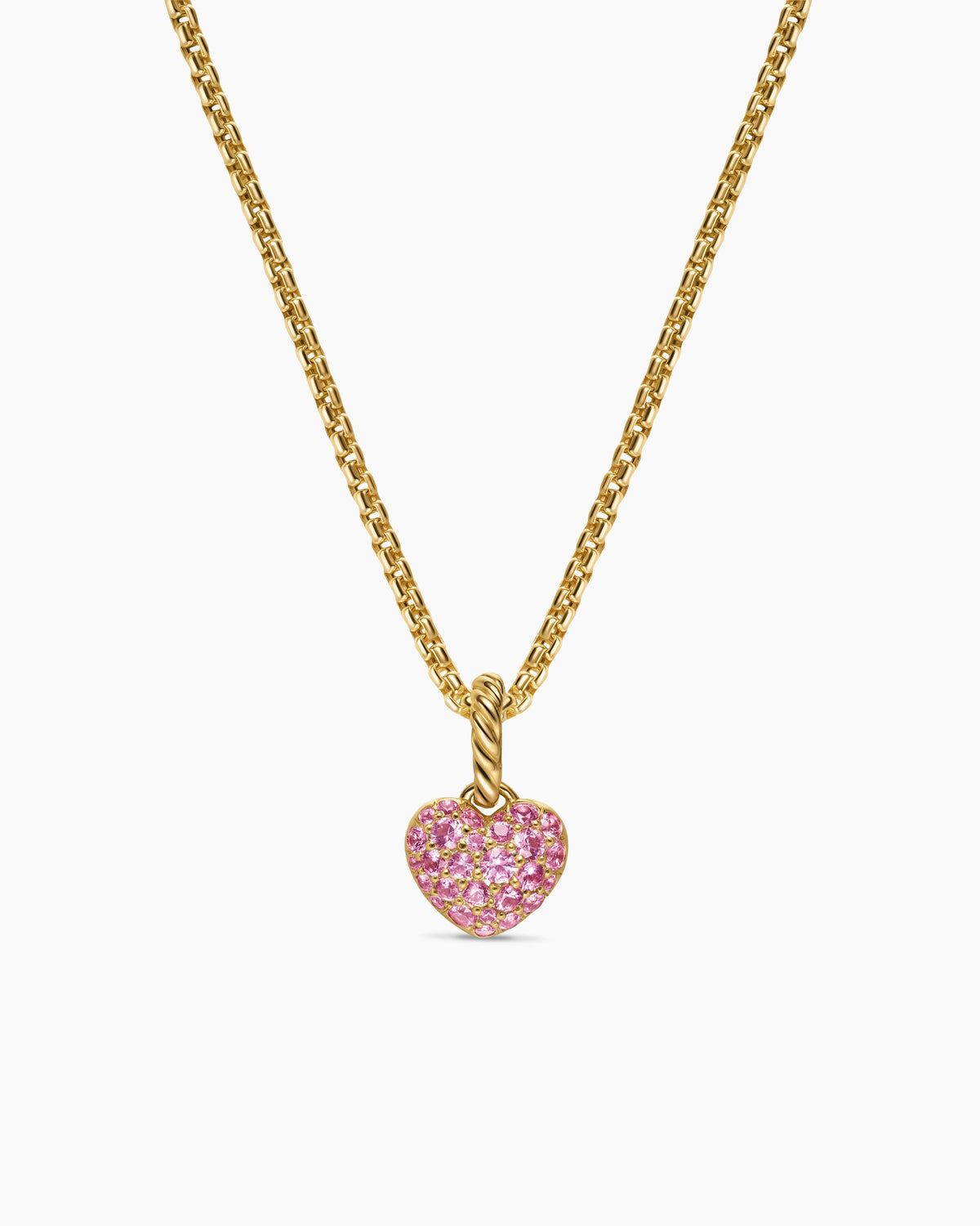 Petite Pavé Heart Amulet in 18K Yellow Gold with Pink Sapphires, 7.4mm